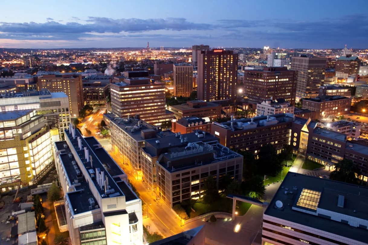 Aerial view of Lusaka at dusk
